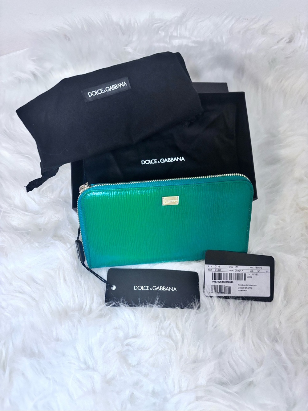 Dolce & Gabbana green Zip-Around Wallet with Floral Interior